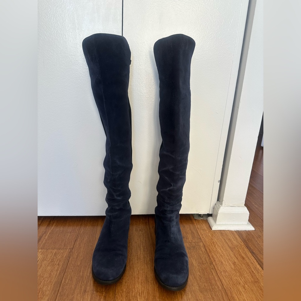 Stuart Weitzman Midnight Blue and Black Suede 5050 Boots